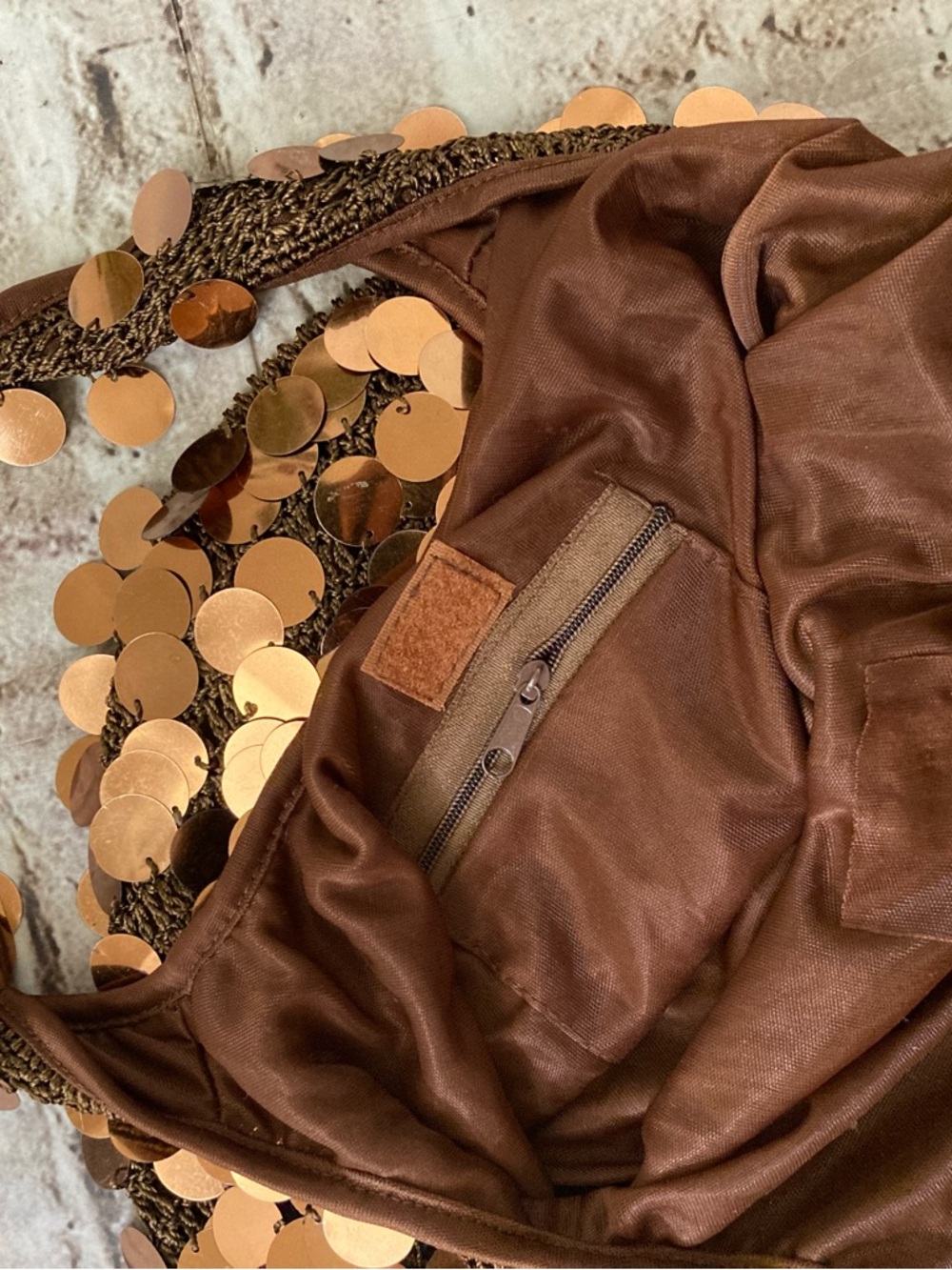 Brown Sequin Circle Tote Bag - Sparkling Brown Shoulder Bag - Picture 2 of 7